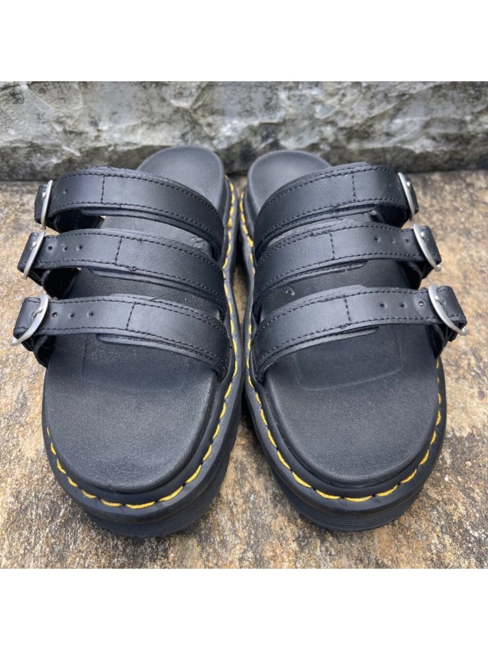 Dr Martens Blaire Slide Sandals Size 8 Womens Black Triple Strap Platform Comfor